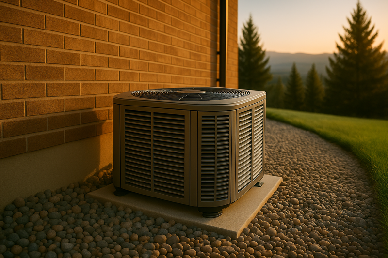 An HVAC unit outside on a spring day